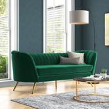 Willa Arlo™ Interiors Tiberius 88" Velvet Sofa Wood/Velvet in Green | 33 H x 88 W x 30 D in | Wayfair F7512AD8CE524FF18743596E2DAB96E4