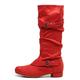 HROYL Dance Boots for Women Low Heel Suede Soles Fashion Comfort Side Zipper Flat Knee-High Boot,QJW1062-Red-2.5,UK7