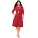 Plus Size Women's Velour Swing Drape Dress by Roaman's in Classic Red (Size 30/32)