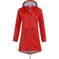 SWAMPLAND PU Lined Raincoat Women Warm Rainjacket Waterproof Trench Coat with Hood Winter Rainwear Ladies Windbreaker Red Gr.M