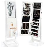 Costway Jewelry Cabinet Stand Mirror Armoire with Large Storage Box-White