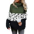 Aleumdr Womens Fashion Warm Turtleneck Long Sleeves Multicolor Pattern Chunky Oversize Loose Knit Jumper Pullover Sweater Green Black Small