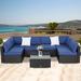 Latitude Run® Cheikh 7 Piece Rattan Sectional Seating Group w/ Cushions in Blue | Outdoor Furniture | Wayfair 50AD5A808A6E42B4BA9AC8842D4879A7