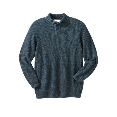 Men's Big & Tall Henley Shaker Sweater by KingSize in Navy Marl (Size 4XL)