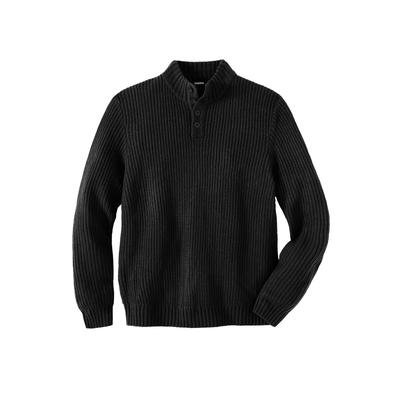 Men's Big & Tall Henley Shaker Sweater by KingSize in Black (Size 3XL)