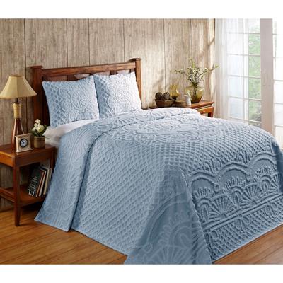 Trevor Collection Tufted Chenille Bedspread Set by Better Trends in Blue (Size QUEEN)