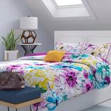 Ebern Designs Diarte Floral Comforter Set Polyester/Polyfill/Microfiber in Green/Blue | Full/Queen Comforter + 2 Shams + 2 Throw Pillows | Wayfair