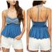 Free People Tops | Free People Embroidered Blue Camisole Size- M | Color: Blue | Size: M