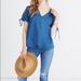 Madewell Tops | Madewell Indigo V-Neck Cold Shoulder Ribbon Top | Color: Blue | Size: Xxs