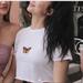 Brandy Melville Tops | Brandy Melville Butterfly Tee | Color: Orange/White | Size: One Size