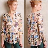 Anthropologie Tops | Anthropologie Maeve Floral Abella Pintuck Sz 0 | Color: Blue/Yellow | Size: 0