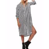 Free People Dresses | Free People Linen Blend Striped Shirt Dress | Color: Blue/White | Size: S