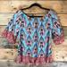 Anthropologie Tops | Fig And Flowers 3/4 Sleeve Blue Flower Top, Medium | Color: Blue/Red | Size: M