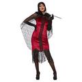 Deluxe Vampire Flapper Costume, Red, Dress & Sequin Cape (S)