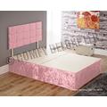 Divan Bed Single Double King Size Super King Base with Cube HEADBOARD in Crushed Velvet (4FT6-4 Drawer, Pink)
