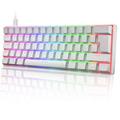 UK Layout 60% True Mechanical Gaming Keyboard Type C Wired 62 Keys LED Backlit USB Waterproof Keyboard 14 Chroma RGB Backlight Full Anti-ghosting Keys for Computer/PC/Laptop/MAC (White/Blue Switch)