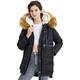 Orolay Women's Thickened Down Jacket Hooded with Faux fur Black+Fur Trim S