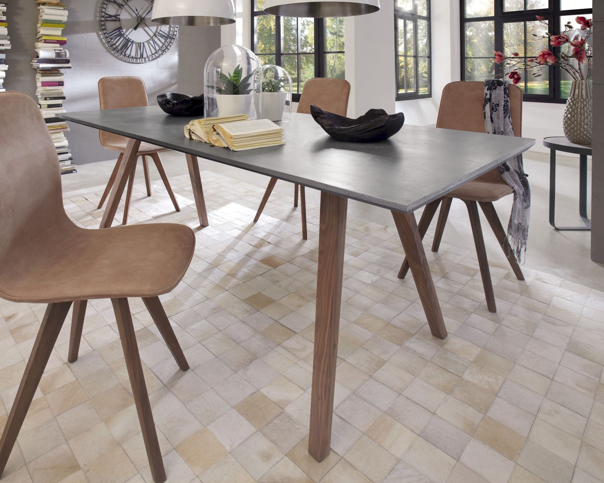 Massivholz »Stockholm« Beton Esstisch Nussbaum 200x95 cm