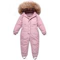 Minizone Kids One Piece Ski Suit Hooded Snowsuit Waterproof Overall Jacket Down Jumpsuit Warm Winter Ski Outfit 5-6 Years Pink