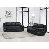 Orren Ellis Danelea Two Piece Indoor Genuine Leather Five Person Seating Set in Black | 37 H x 37 D in | Wayfair Living Room Sets