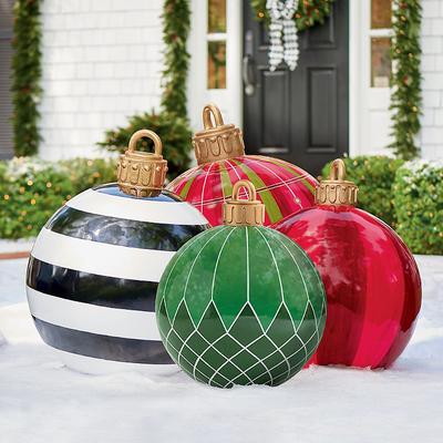 Christmas Oversized Yard Ornaments - Red Plaid - G...