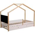 Lit cabane gigogne avec ardoise pin massif clair et blanc Woody 90x190 cm