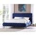 Everly Quinn Zabel Tufted Low Profile Platform Bed Upholstered/Velvet, Solid Wood in Blue/White | 47 H x 89 W x 97 D in | Wayfair