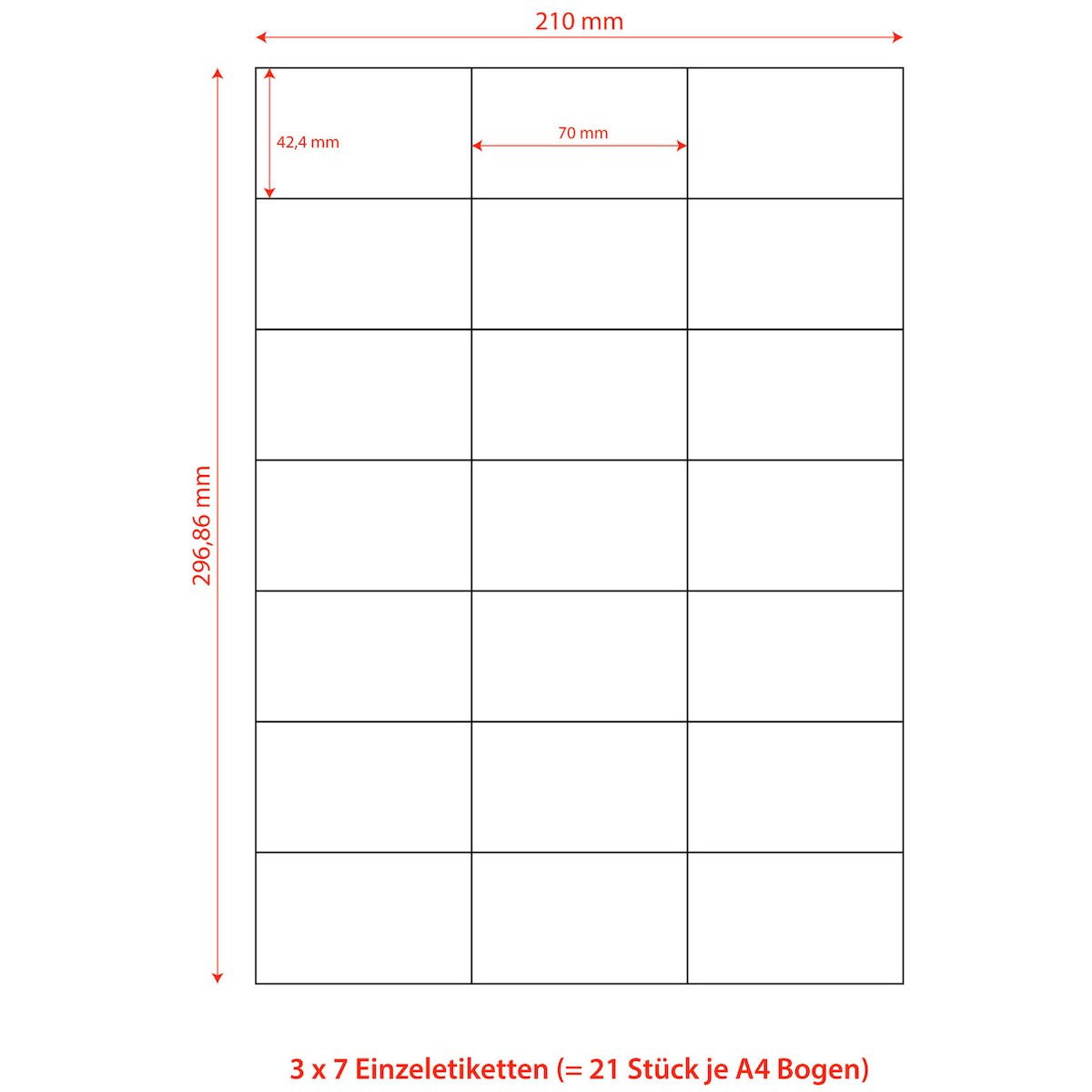 VEPATIM 21000x Etiketten Labels selbstklebend weiß 70 x 42.3mm auf DIN A4 Image