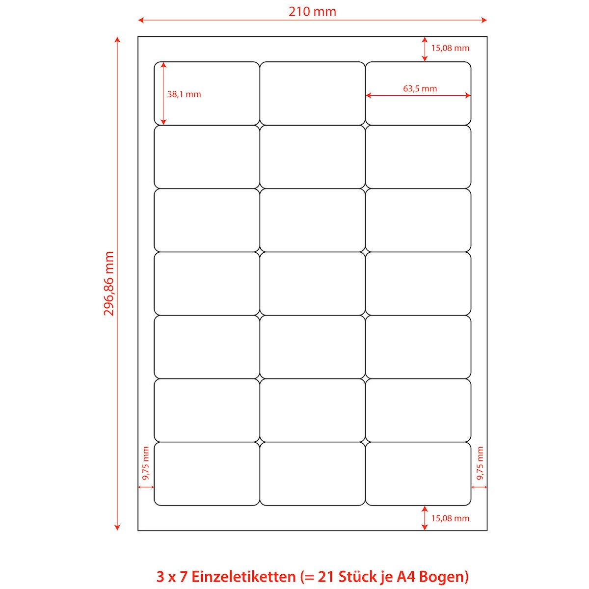 VEPATIM 21000x Etiketten Labels selbstklebend weiß 63.5 x 38.1mm auf DIN A4 Image