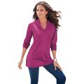 Plus Size Women's Shawl Collar Ultimate Tee by Roaman's in Raspberry (Size S) Long Sleeve Shirt