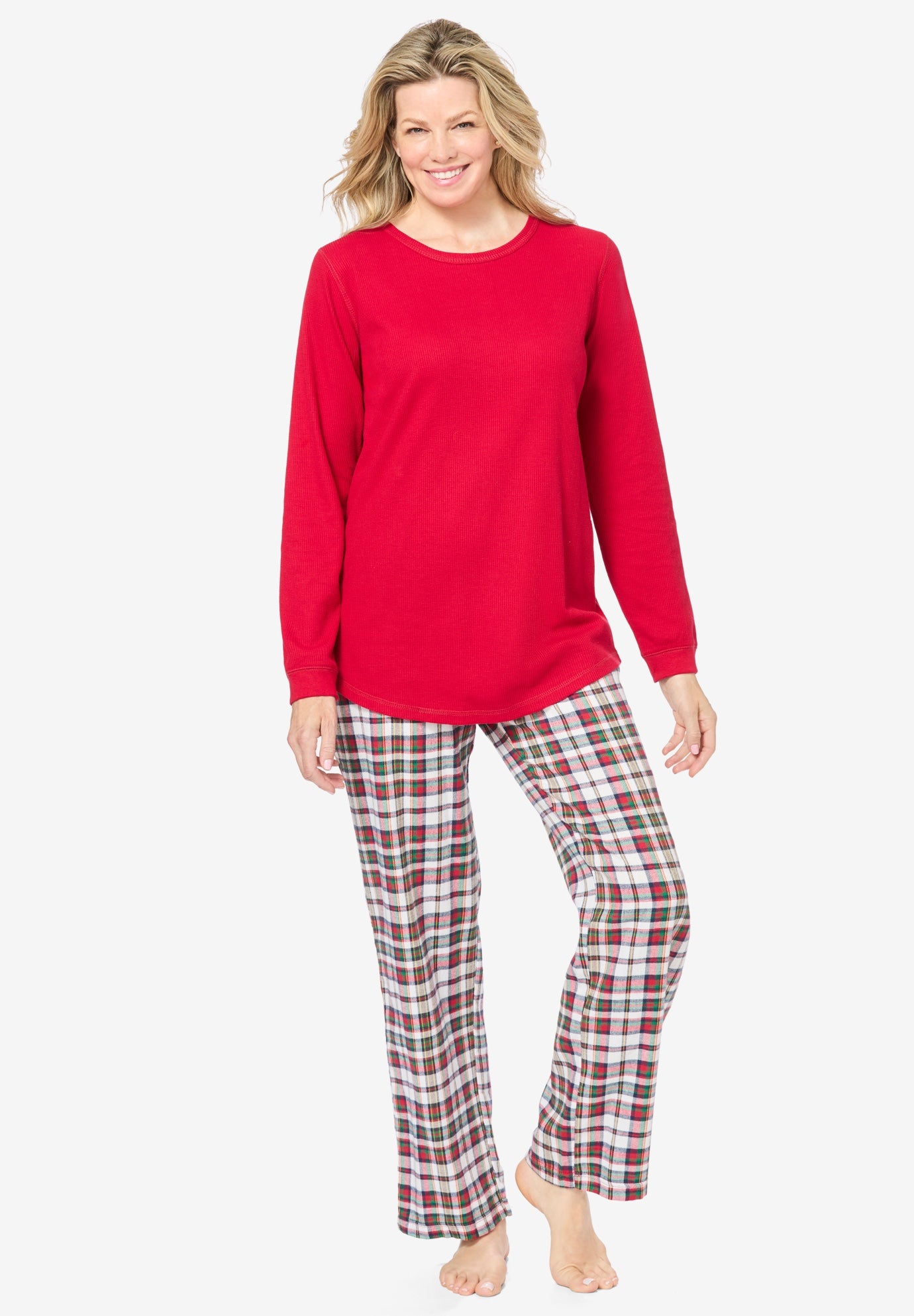 Plus Size Women's Thermal PJ Set by Only Necessities in Red White Plaid (Size 18/20) Pajamas