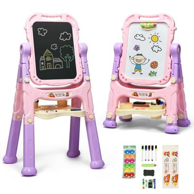 Costway Height Adjustable Kids Art Easel Magnetic Double Sided Board-Pink