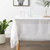 Violet Linen Lisbon Modern Embroidered Runner Design, Macrame Lace Border, Polyester, White, 52 Inch by 70 Inch, Seats 4 to 6 Pepole | Wayfair