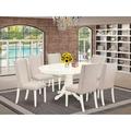 East West Furniture Butterfly Leaf Rubberwood Solid Wood Dining Set Wood/Upholstered in Brown/Green/White | 30 H in | Wayfair AVFL7-LWH-01