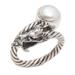 Naga Basuki,'Sterling Silver and Cultured Pearl Serpent Ring'