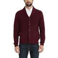 Kallspin Men's Merino Wool Blended Shawl Collar Button Cardigan Sweater with Pockets (Burgundy, 3X-Large)