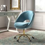 Kelly Clarkson Home Lourdes Task Chair w/ Ergonomic Design Upholstered/Velvet, Metal in Blue | 35.55 H x 24 W x 23.5 D in | Wayfair