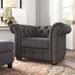 Chesterfield Chair - Three Posts™ Huskins Tufted Linen Chesterfield Chair Linen in Gray/Black | 29 H x 45.8 W x 37.8 D in | Wayfair