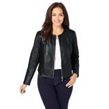 Plus Size Women's Collarless Leather Jacket by Jessica London in Black (Size 32 W)