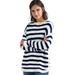 Plus Size Women's Striped Tunic Sweater by ellos in Ivory Navy Stripe (Size 34/36)