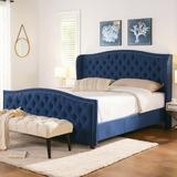 Birch Lane™ Coleman Upholstered Wingback Bed Upholstered in Blue/Yellow | 56 H x 83 W x 88 D in | Wayfair 22386C753ED245AEBE65D8172133C160