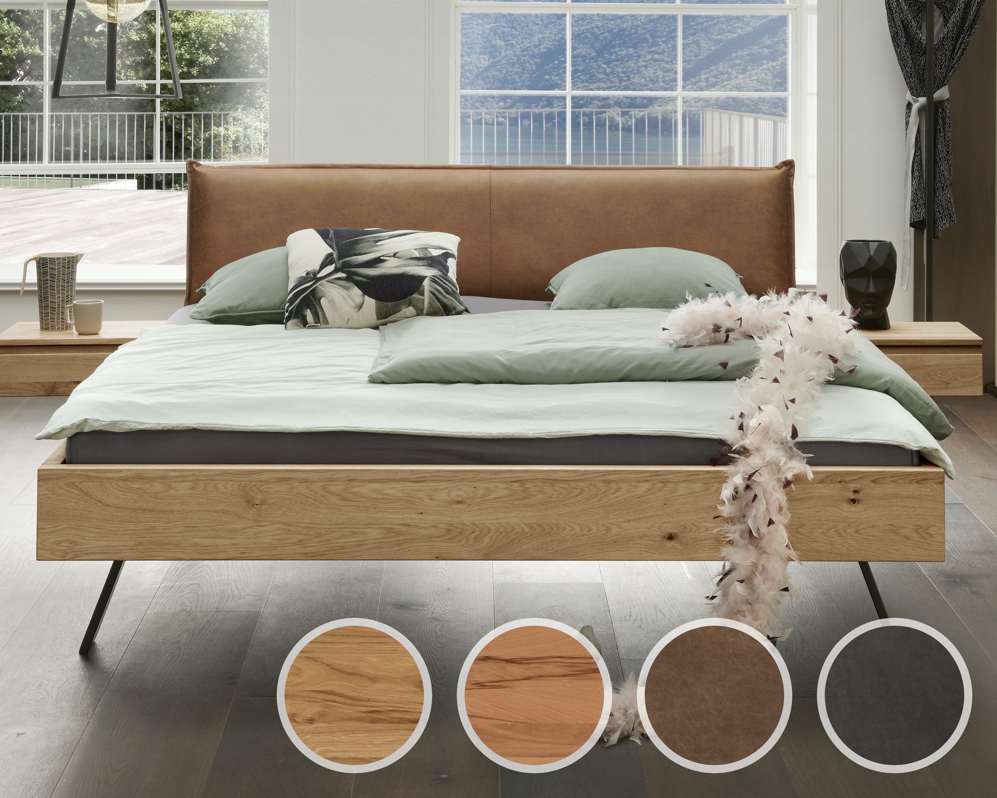 Forestales »Redwood« Massivholzbett I 200x200 cm / Wildeiche / Kopfteil Braun