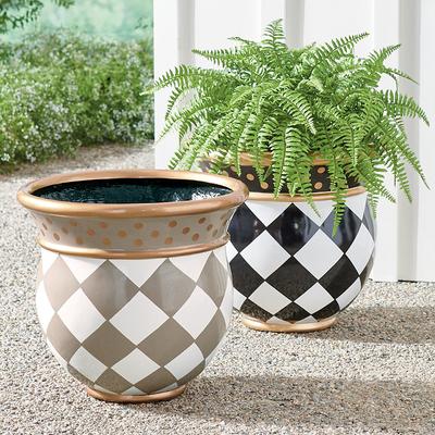 Zara Painted Pot Planter Pots - Black & White - Grandin Road