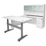 Pneumatic Lift Height Adjustable Managers U-Desk w/Hutch in White