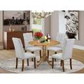 Alcott Hill® Selig - Extendable Rubberwood Pedestal Dining Table Set Wood/Upholstered in Brown | Wayfair D28EA30AF46340338229BE7A3FEFEBF9