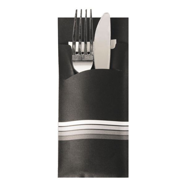 Papstar Bestecktaschen 8,5 x 20 cm »Stripes« mit Serviette, 520 Stück schwarz, 8.5 cm Image