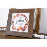 The Holiday Aisle® Gather w/ Grateful Hearts Wreath Pumpkins Decor Sign Wood in Brown | 8 H x 8 W x 0.5 D in | Wayfair