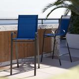 Lark Manor™ Artu Outdoor Barstool w/ Flex Comfort Material & Metal Frame Metal in Blue | 50 H x 22 W x 26 D in | Wayfair