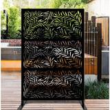 Porpora 6 ft. H x 4 ft. W Laser Cut Metal Privacy Screen Metal in Black | 75 H x 48 W x 1 D in | Wayfair MP117WeepingWi_BLK(3pcStand)_1Stand
