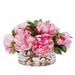 Winward Silks Peony Bouquet Floral Arrangement in Low Cylinder Vase in Indigo/Pink | 9 H x 13 W x 13 D in | Wayfair SDP318.PK